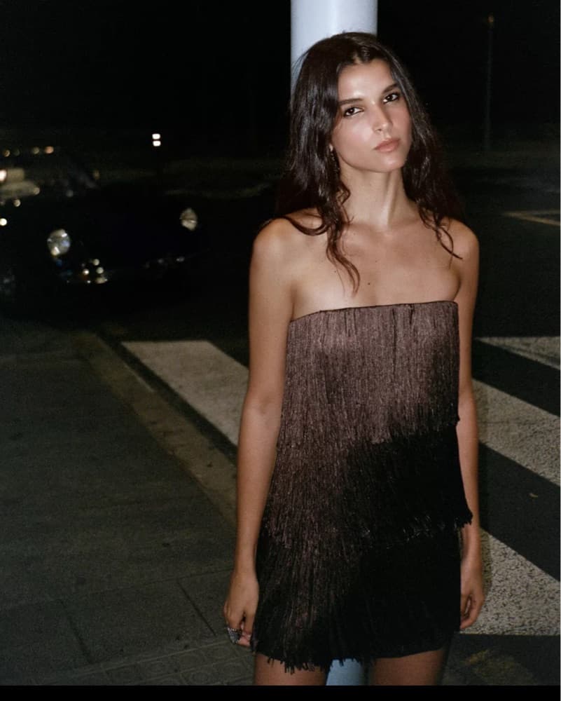 Strapless Brown Fringe Mini Dress - Image 2