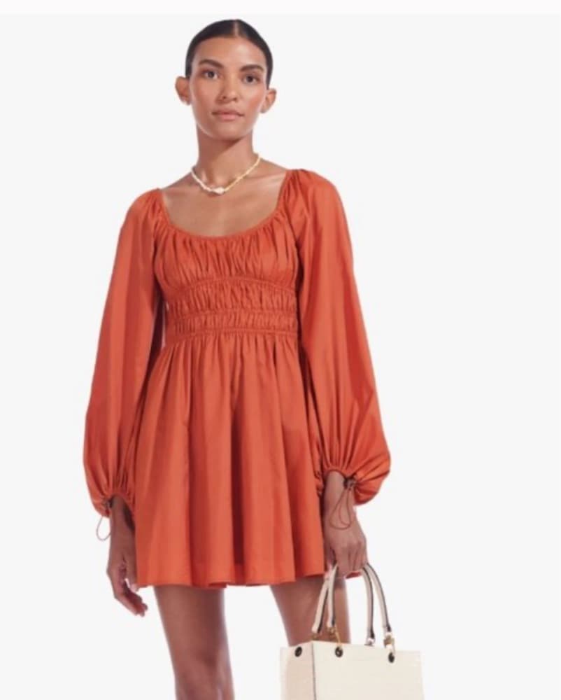 STAUD Bow Dress in Color Rust  - Image 1