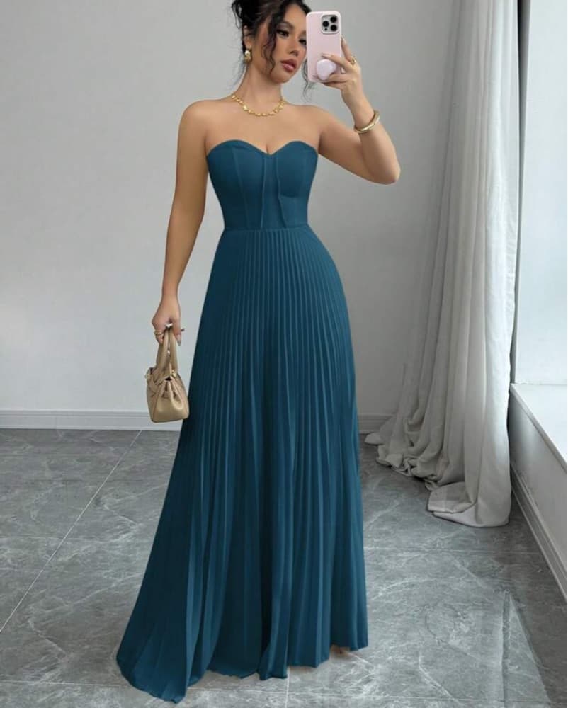 Teal Pleated Gown - Image 1