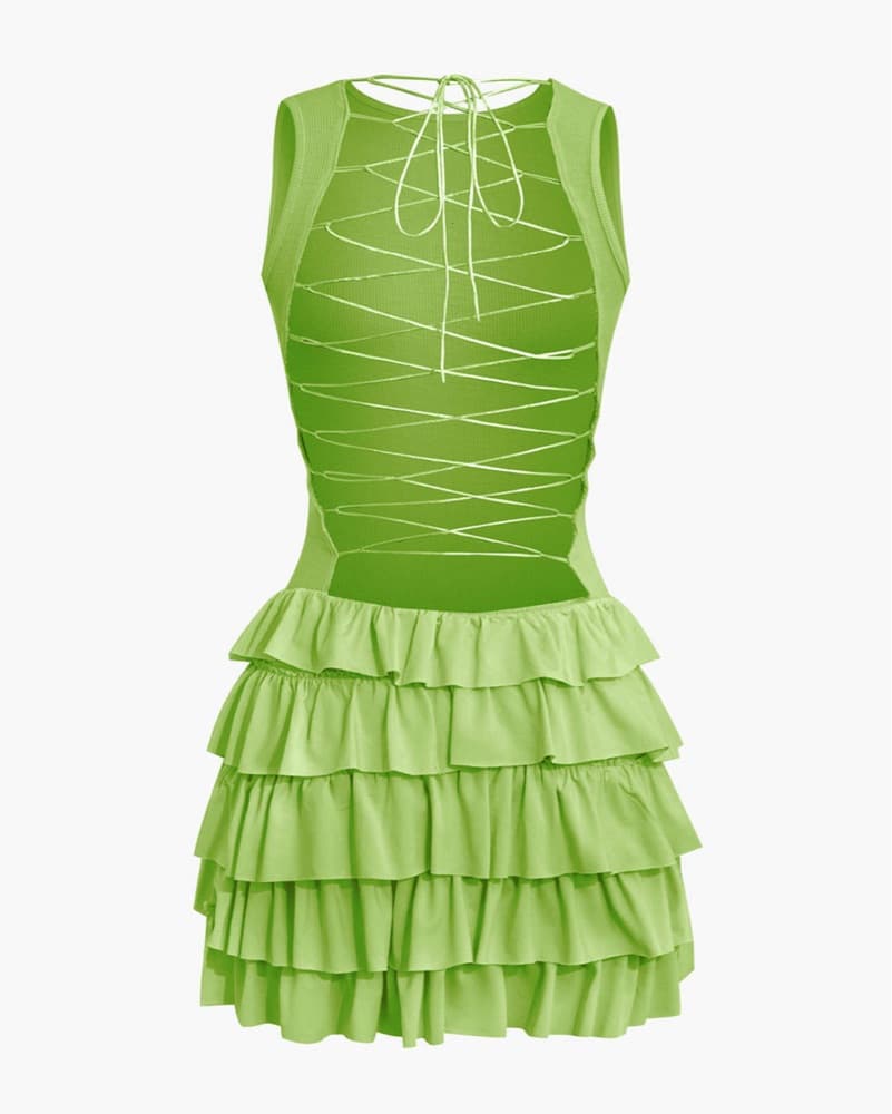 Green Lace Up Back Dress - Image 2
