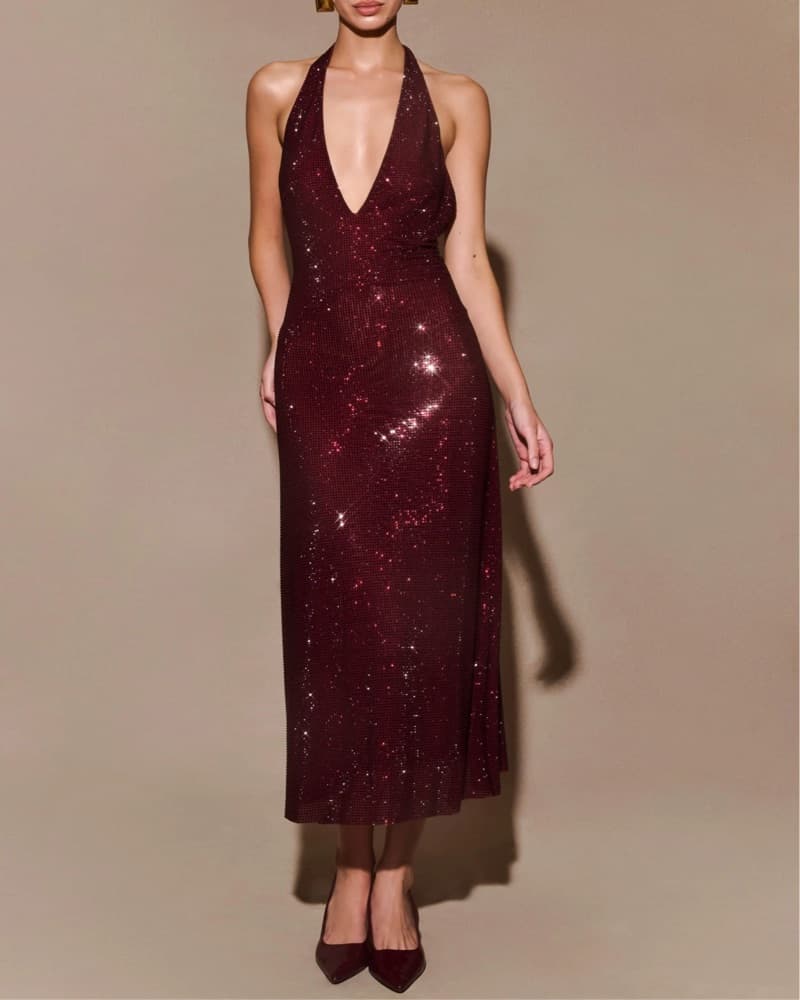 Diamante Halter Midi Dress - Image 1