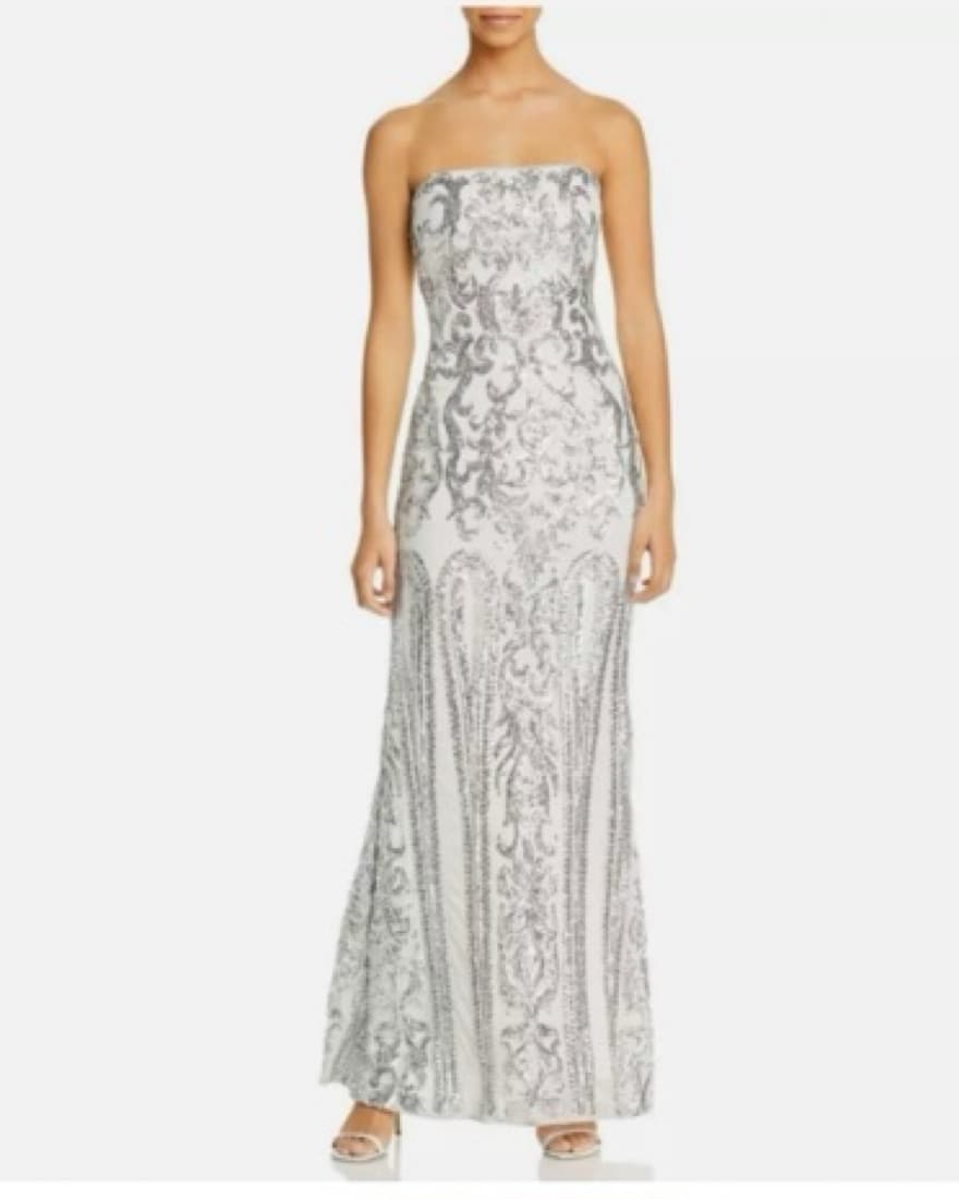 White / Silver Strapless Gown - Image 1
