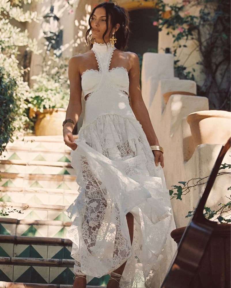 Princessa White Lace Drop Waist Maxi  - Image 1