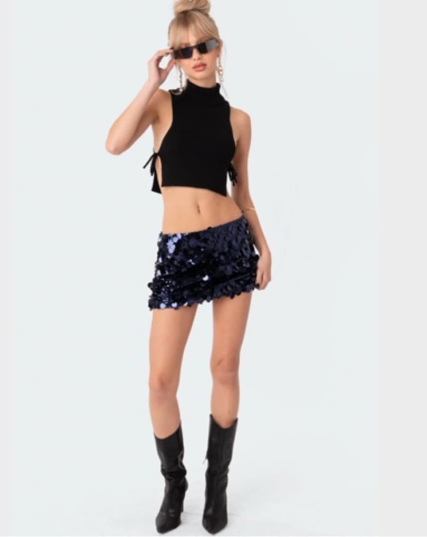 Edikted Blue Sequins Mini Skirt - Image 3