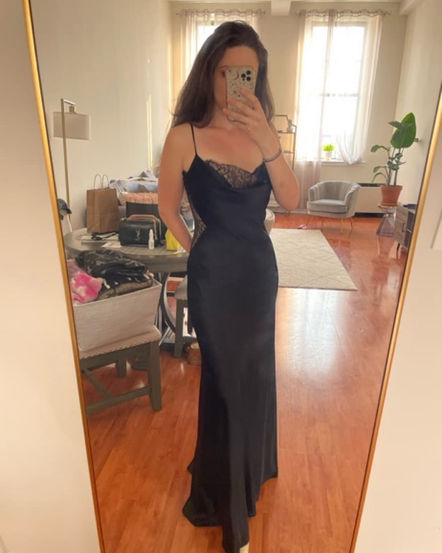 Jay Godfrey Black Satin & Lace Gown - Image 1