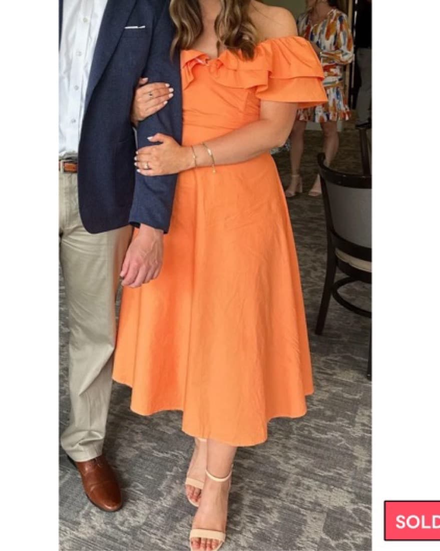 Ruffled Orange Midi Dress - Image 4