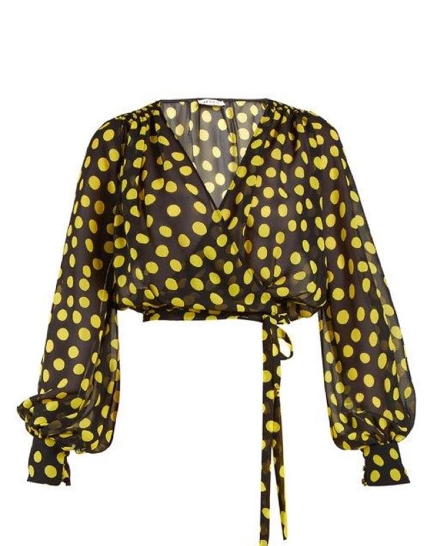 Attico Chiffon Polka Dot Wrap Top - Image 1