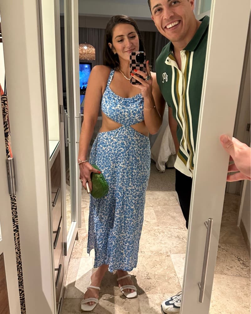Blue Floral Cutout Dress Midi  - Image 3
