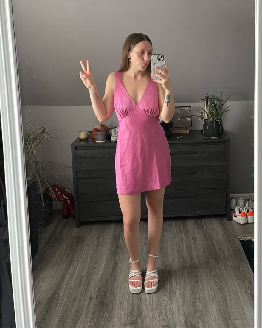 Satin V-Neck Ruched Mini Dress - Image 2