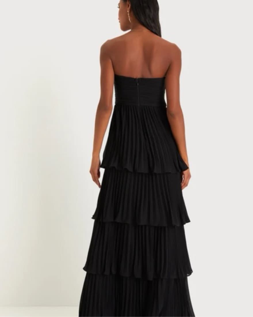 Lulus Black Strapless Tiered Maxi Dress - Image 2