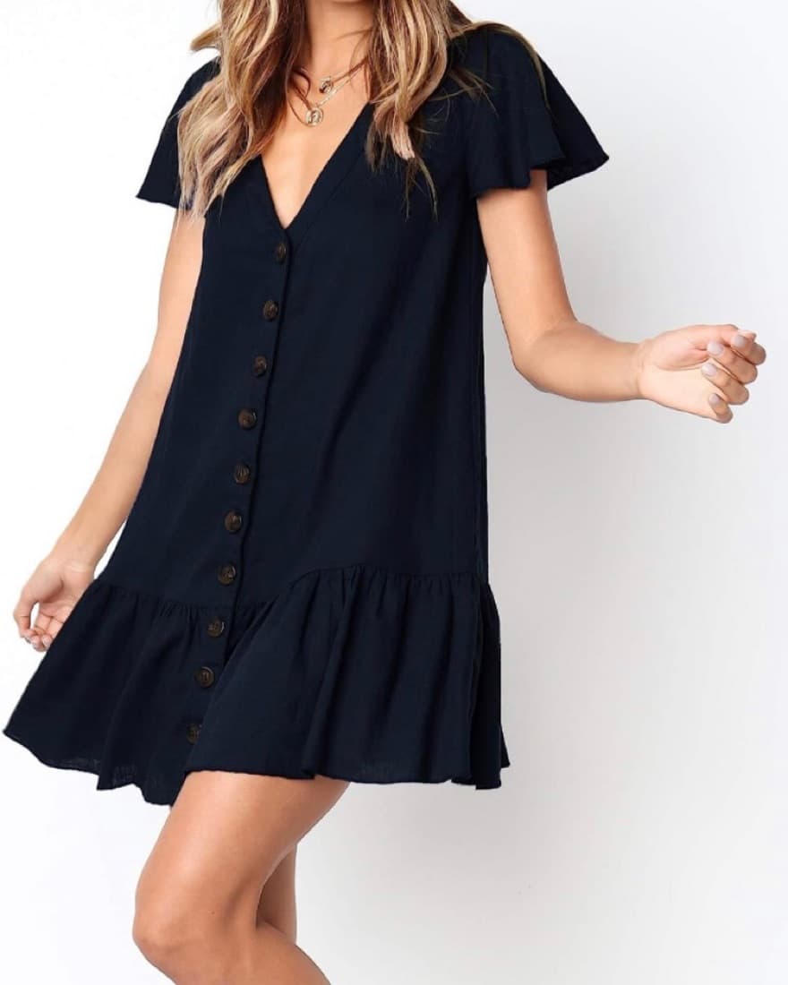 Black V-Neck Button Down Shirt Dress - Image 2