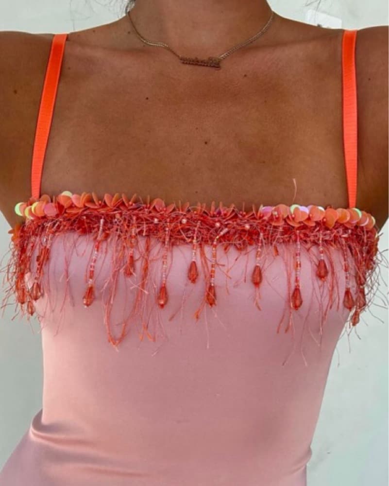Guizio Pink Beaded Mini Dress - Image 2