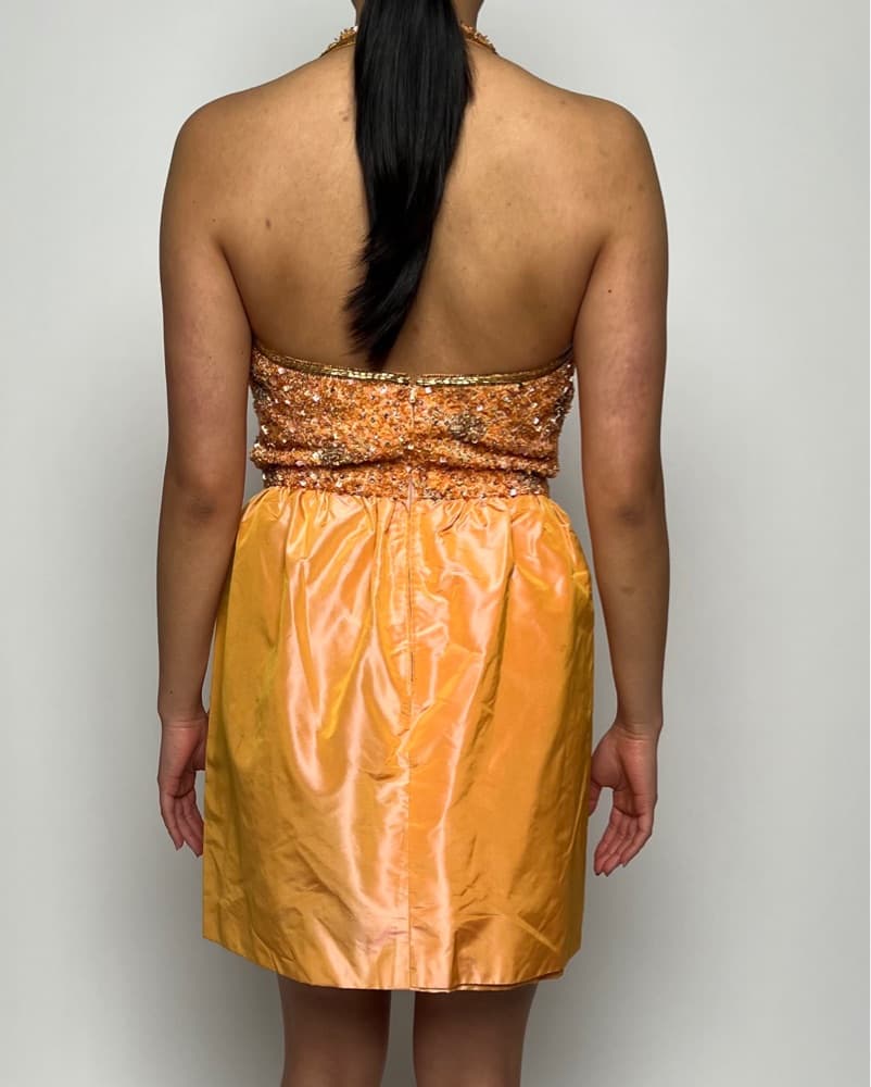 Orange Sequin Halter Mini Dress - Image 4