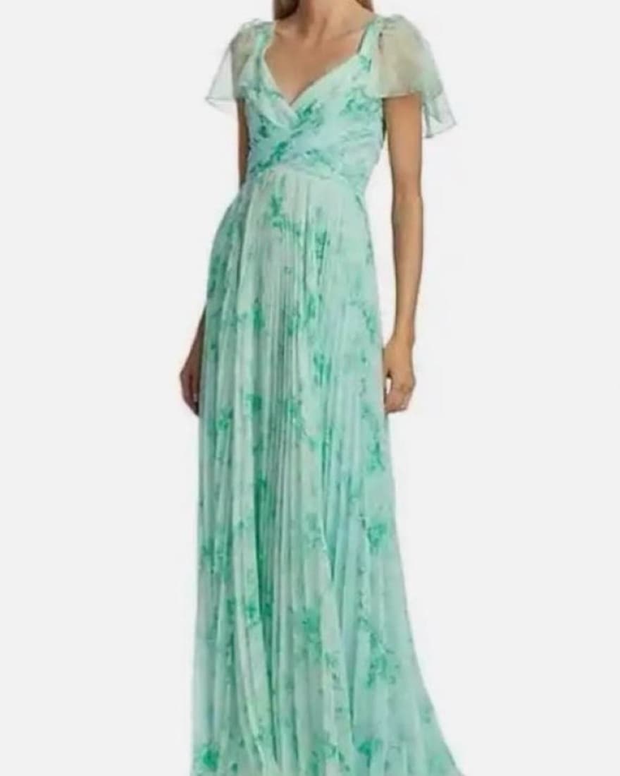 Theia Alani Pleated Flutter-Sleeve Gown - Image 2