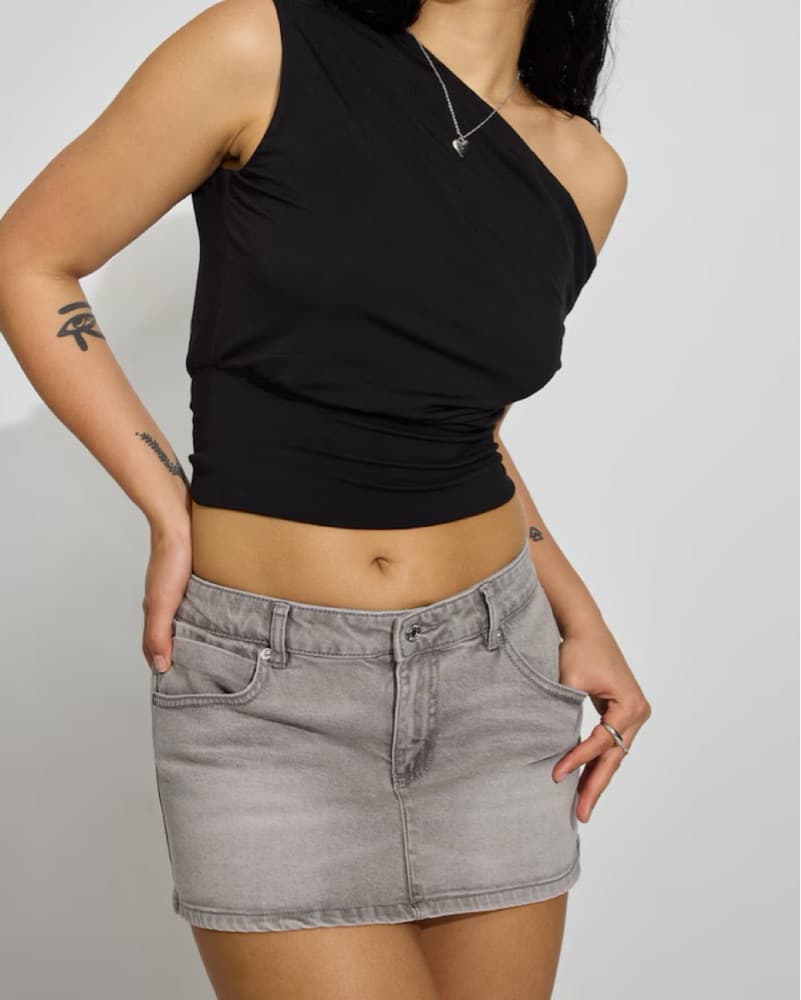 Grey Denim Mini Skirt - Image 1