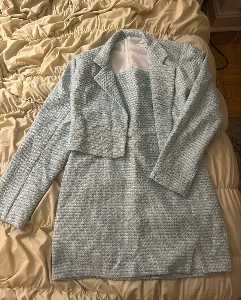 blue tweed mini dress wirh jacket - Image 1