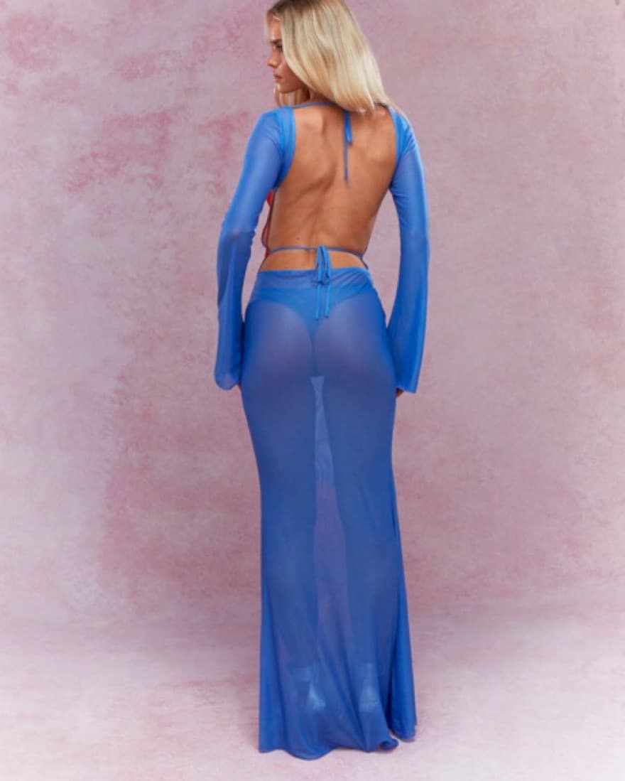 Mesh Floral Blue Maxi Dress  - Image 3