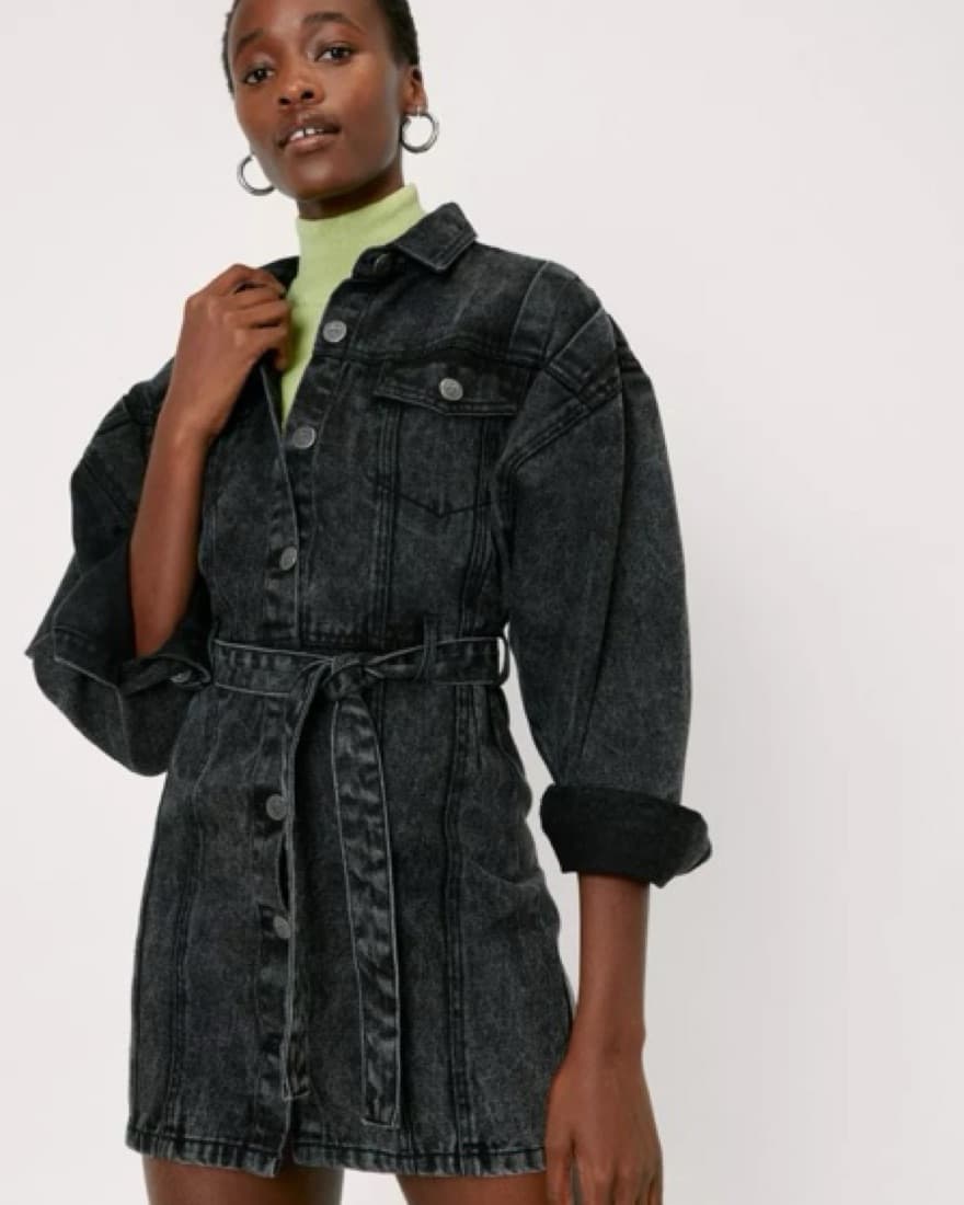 Black Structured Denim Mini Dress - Image 1