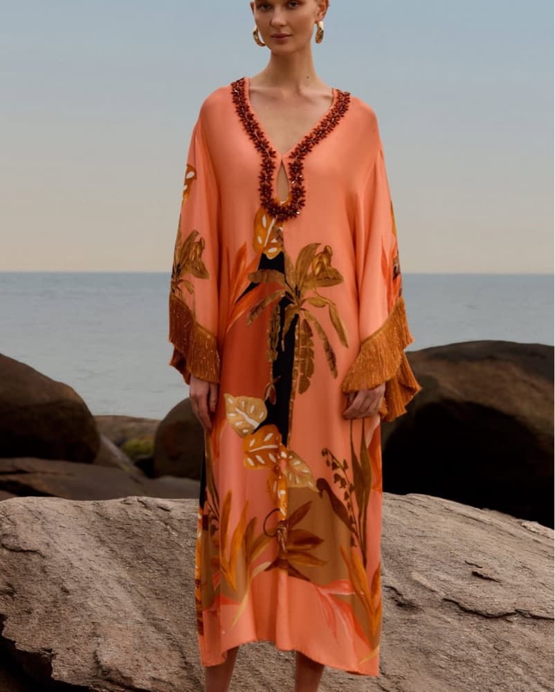 Patbo Bananier Fringe Caftan Dress S - Image 1