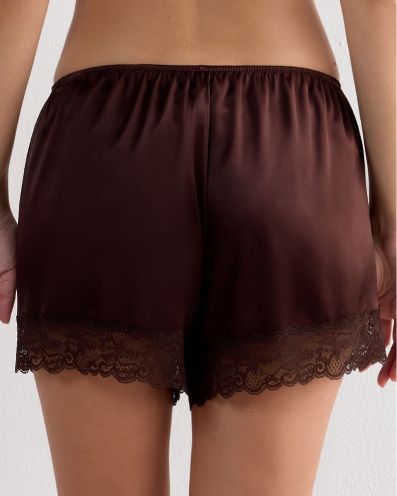 Dark Brown 100% Silk Lace Trimmed Short - Image 4