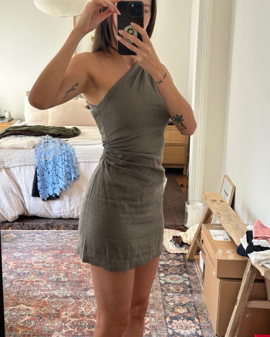 One Shoulder Linen Dress - Image 3