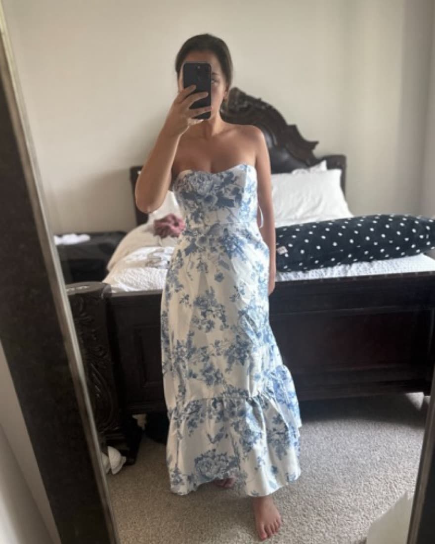 Blue and white Floral Bridesmaid Dress  - Image 2