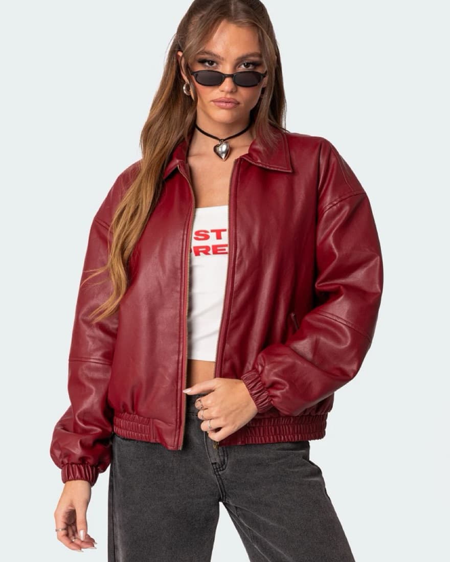 Halley Faux Leather Bomber Jacket - Image 1