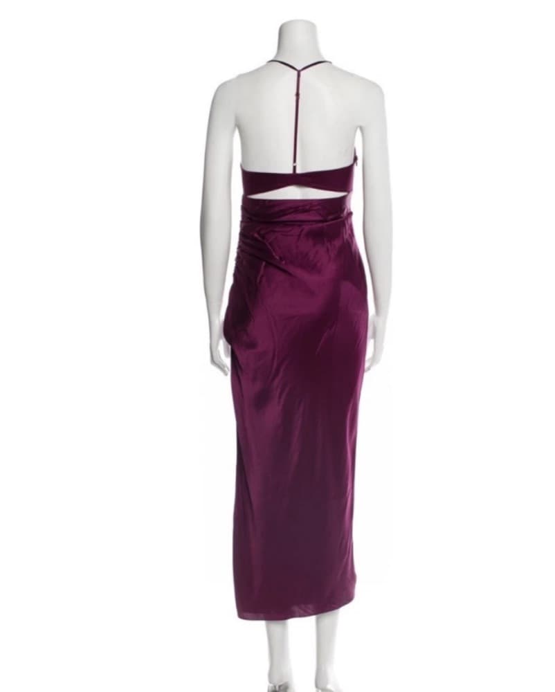 THE SEI Ruched Cut-out Silk Midi Dress - Image 2