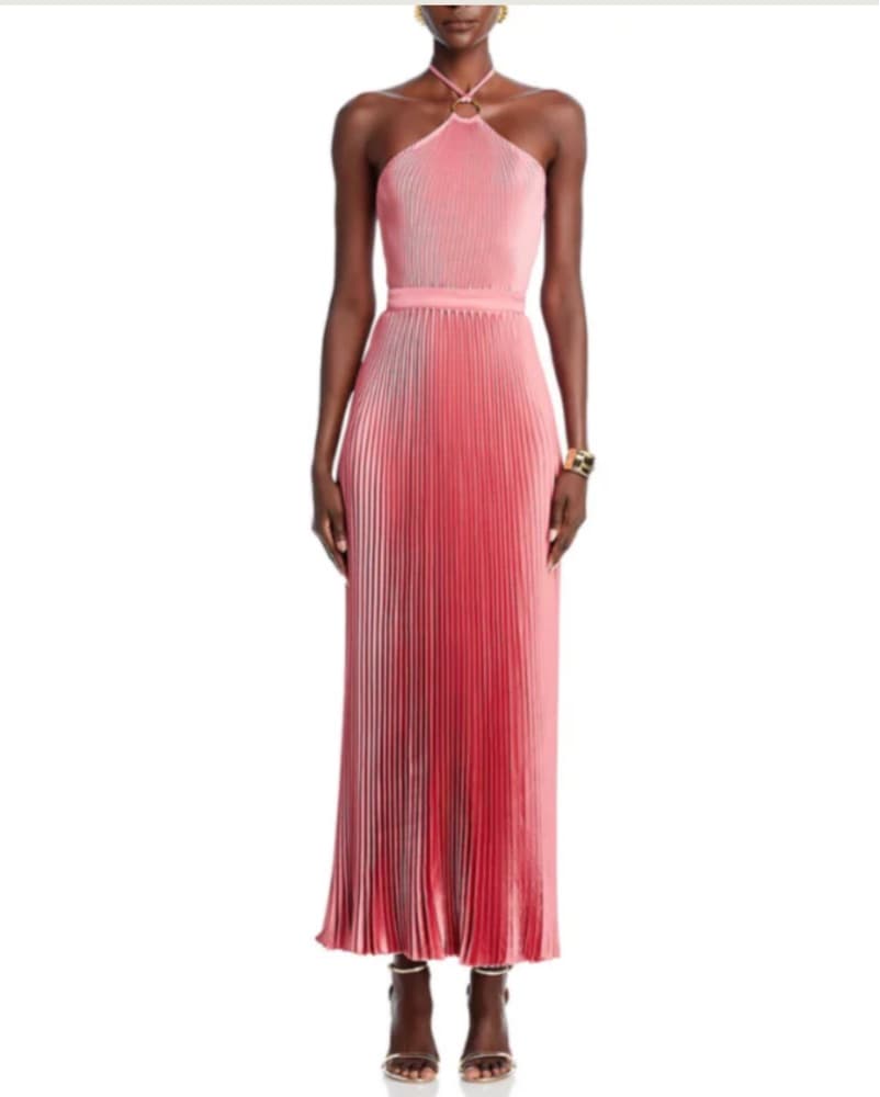 L’idee Pink Pleated Halter Long Gown - Image 1