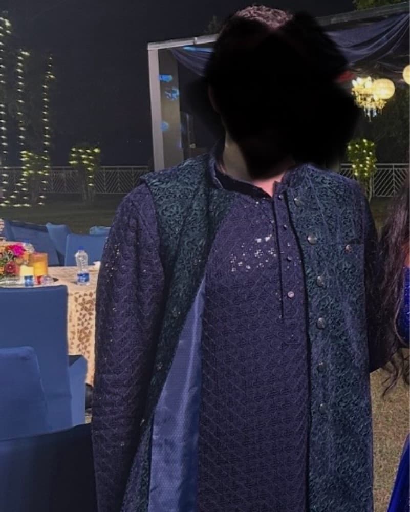 Men’s Dark blue and Green Indian Outfit - Image 2