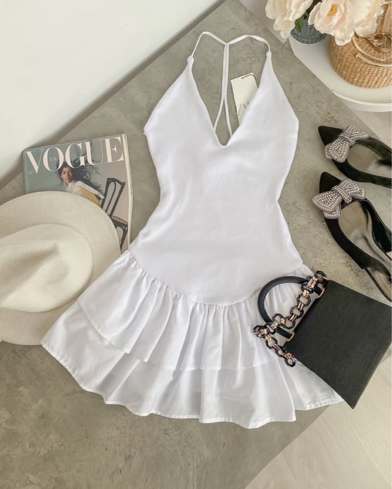 Zara White Ruffled Drop Waist Dress - Image 4