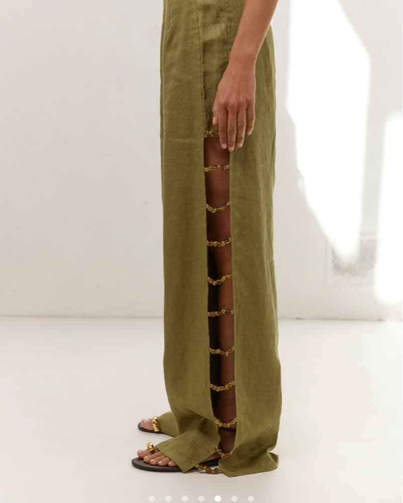 Vrg Grl Tia Linen Pants In Olive  - Image 3