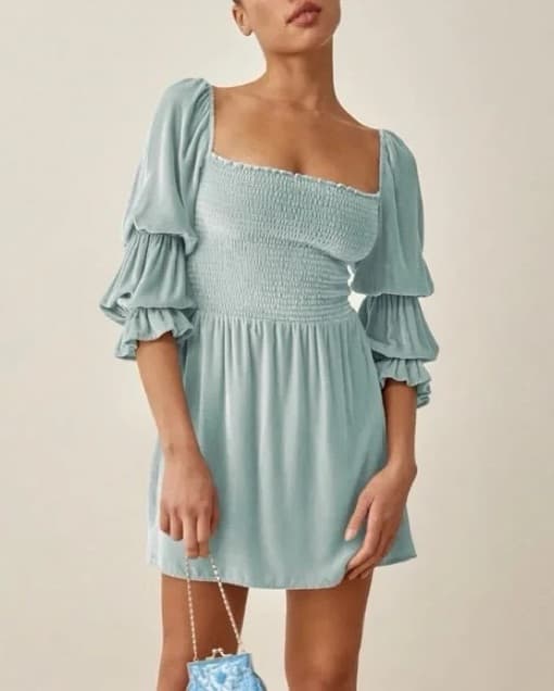 Reformation Abbi Dress On Turquoise  - Image 1