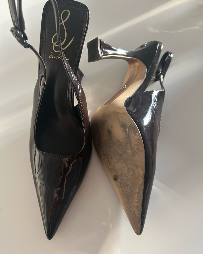 Chic BrownPatent Leather Slingback Pumps - Image 3