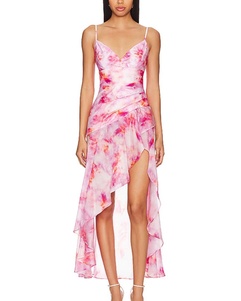Revolve Midi Dress Pink Tie Dye - Image 1