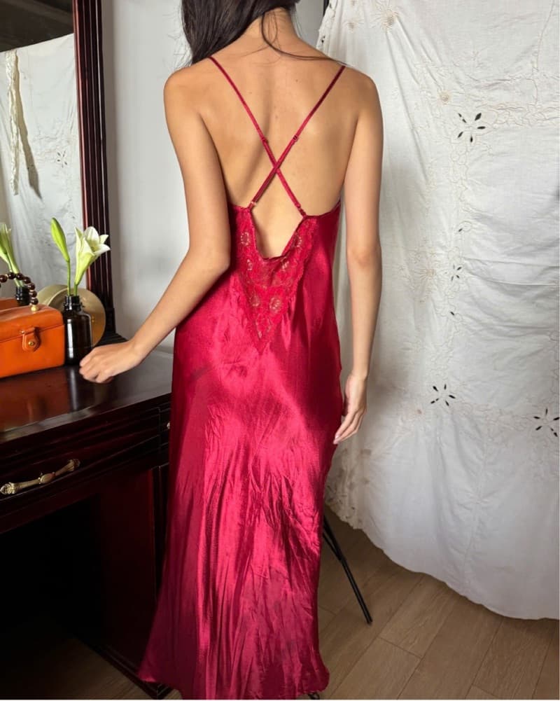 Red Satin Slip Dress - Image 2