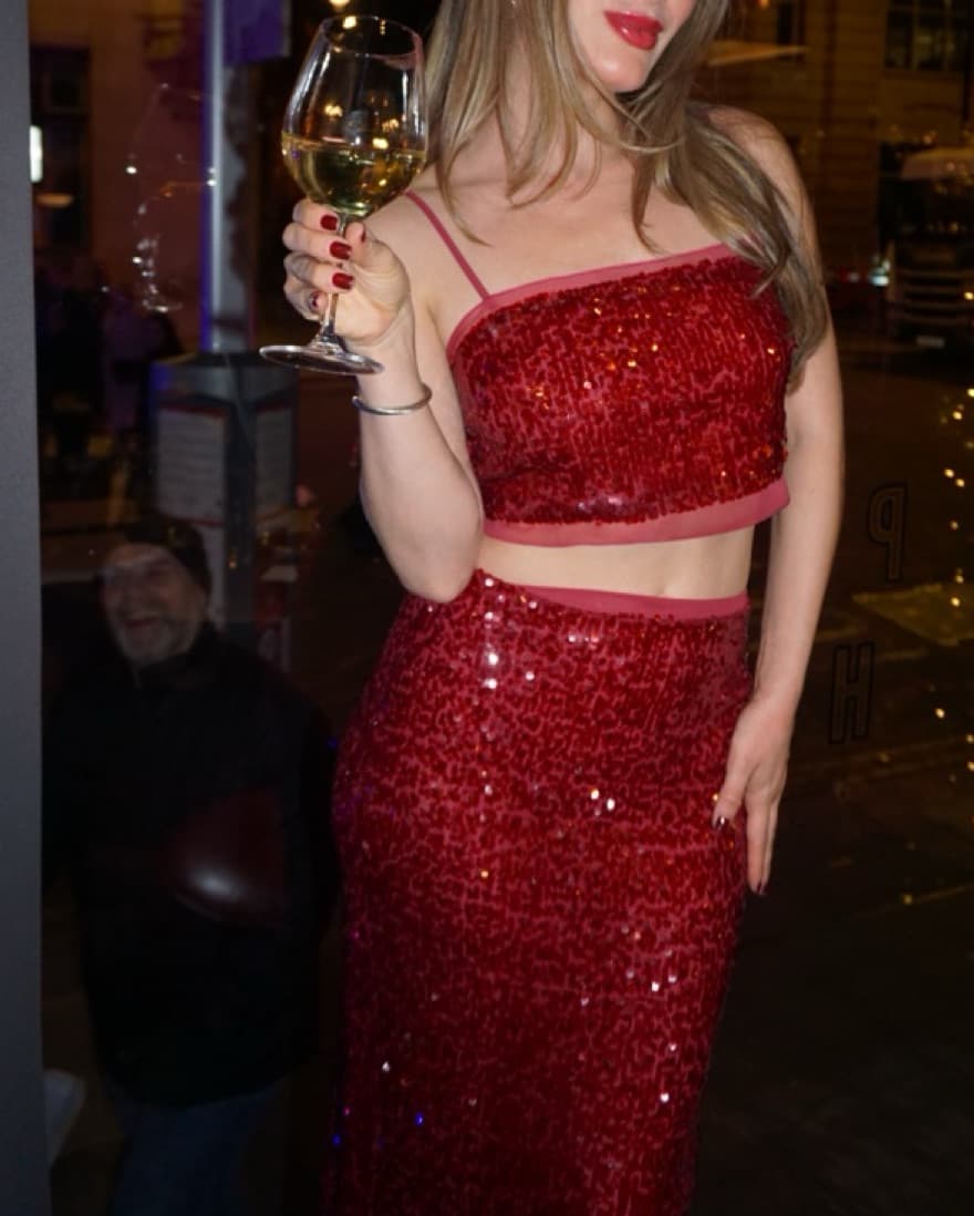 Zara Sequin Skirt & Crop Top Set Red - Image 1