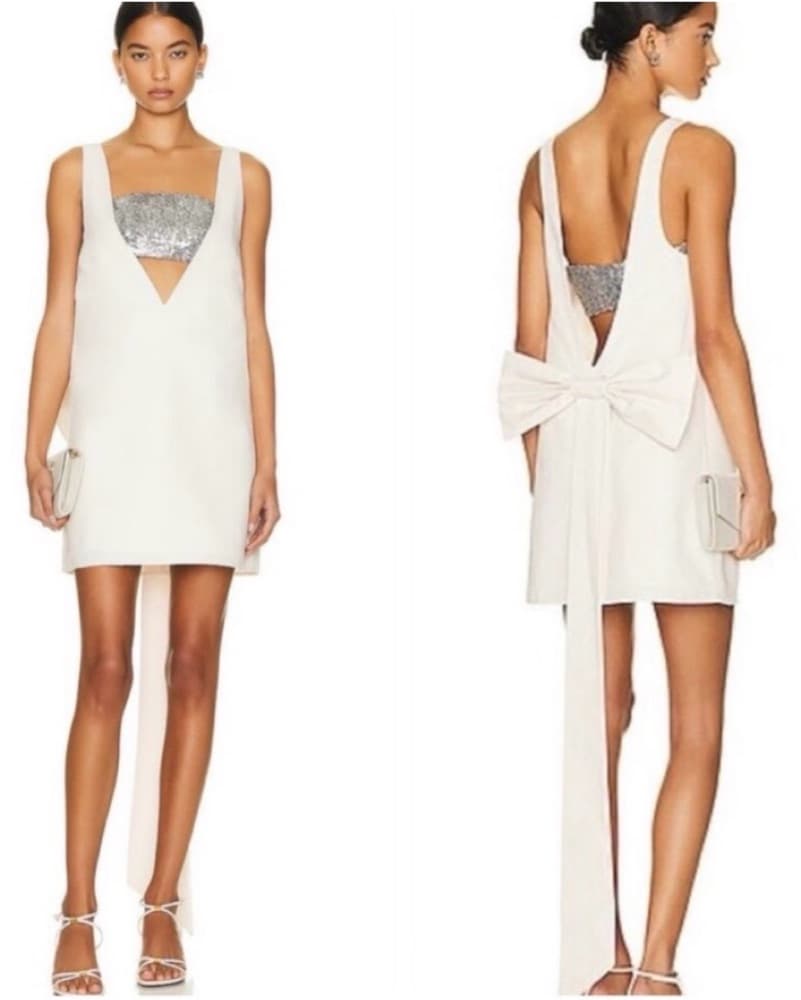 Staud White Sequin Bow Mini Dress - Image 1