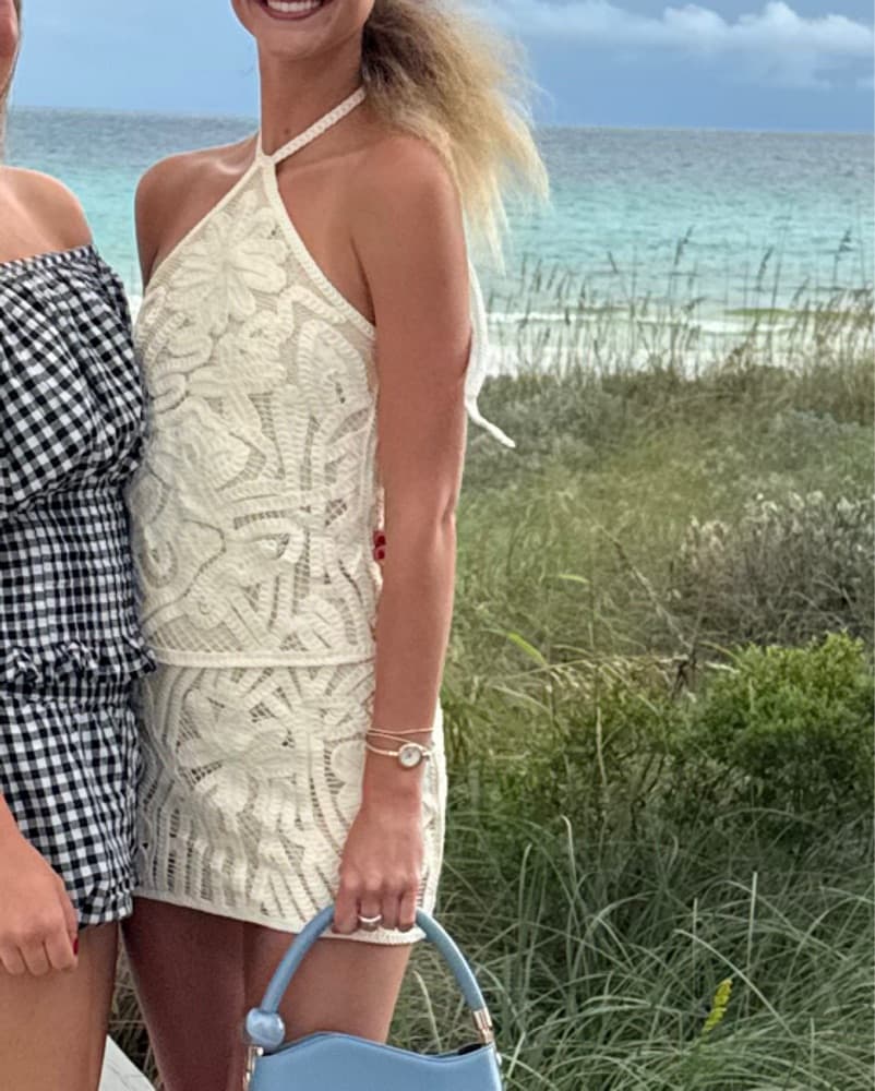 White Crotchet Mini Dress - Image 3