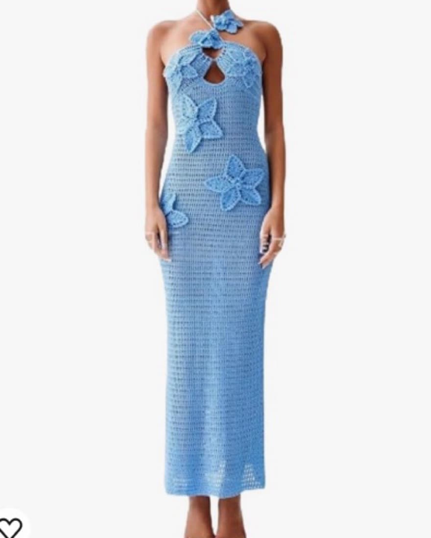 Blue Crochet Floral Dress - Image 5