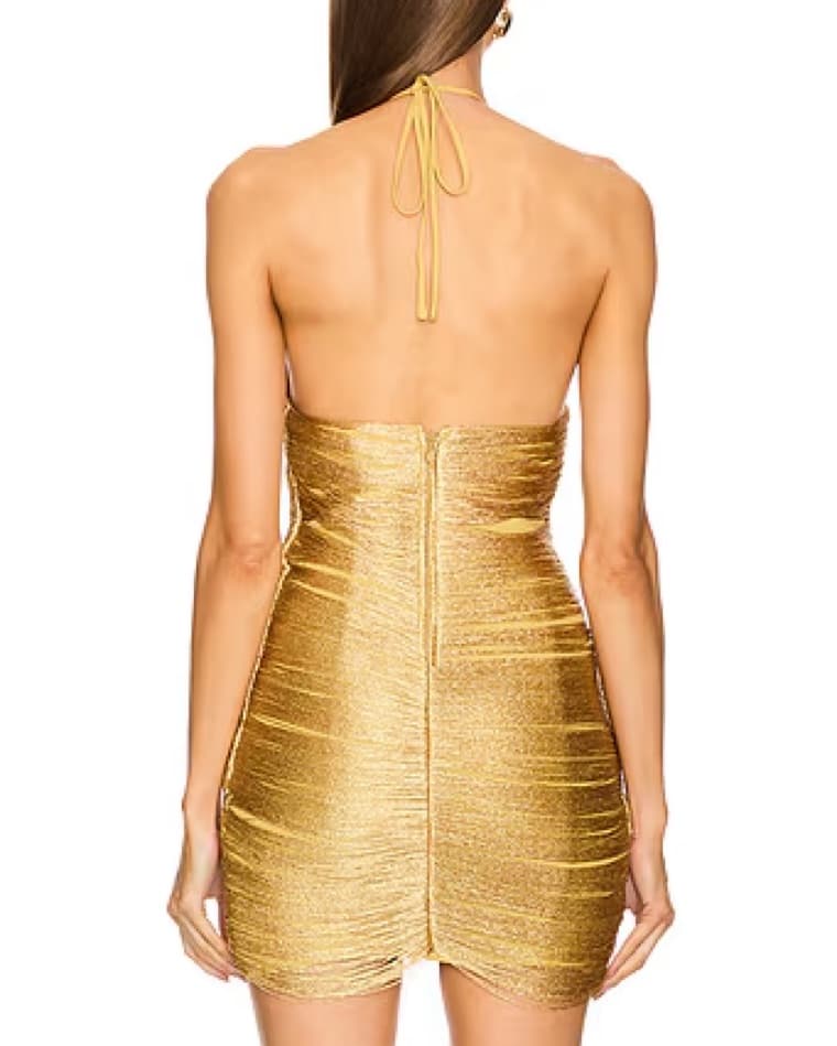Striking Gold Halter Mini Dress - Image 2