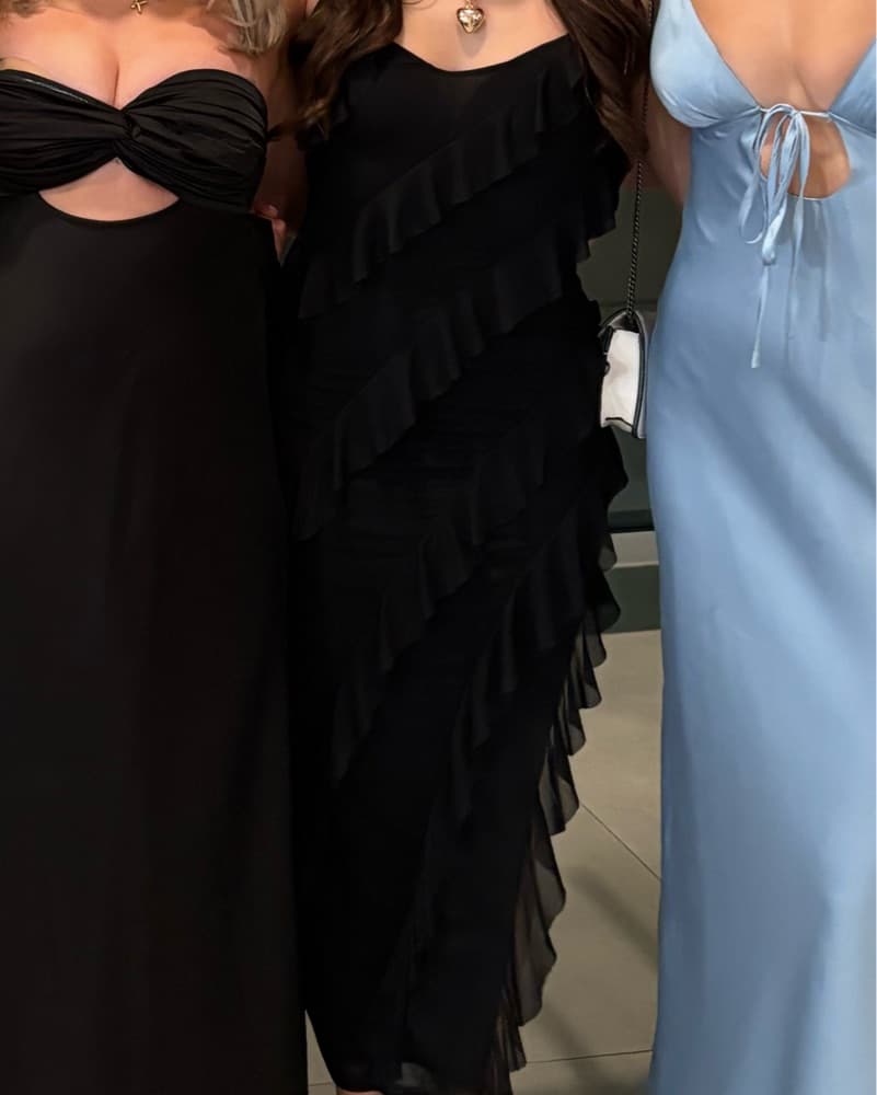 Black Maxi Dress with Slit and Ruffle - Image 2
