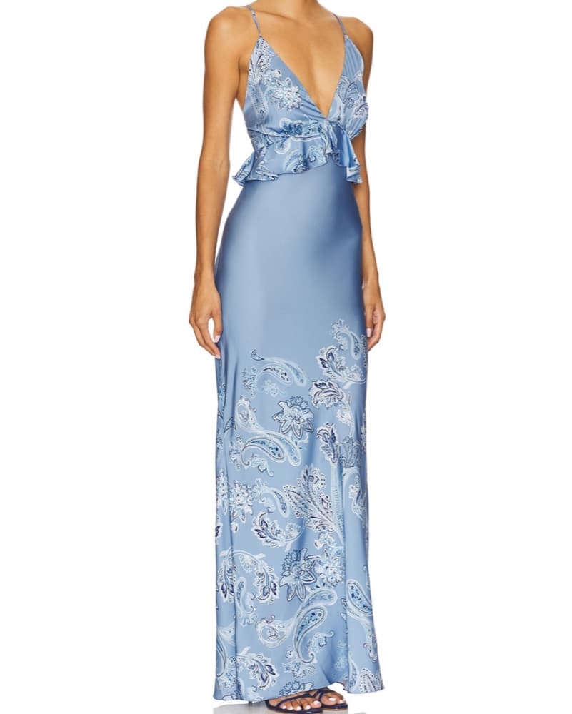 Cross back peplum Maxi Dress In Light Bl - Image 2