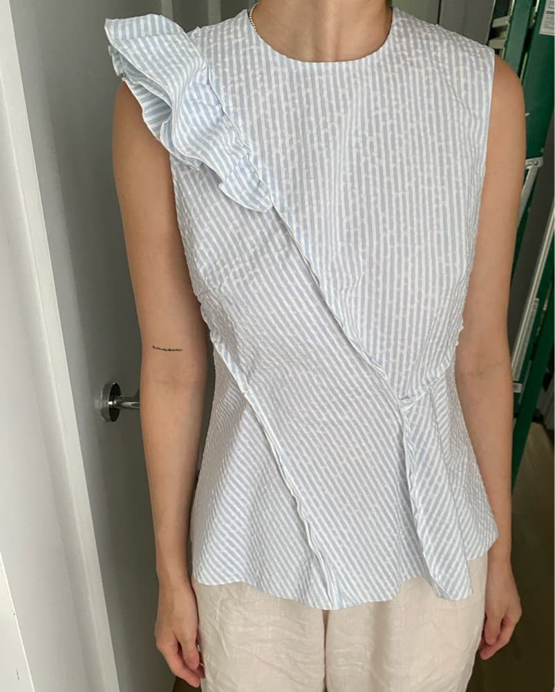 Jason Wu Striped Ruffled Peplum Top - Image 1