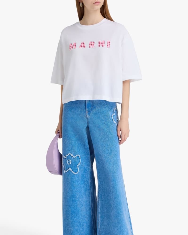 Marni Gingham Print Cropped T-Shirt - Image 2