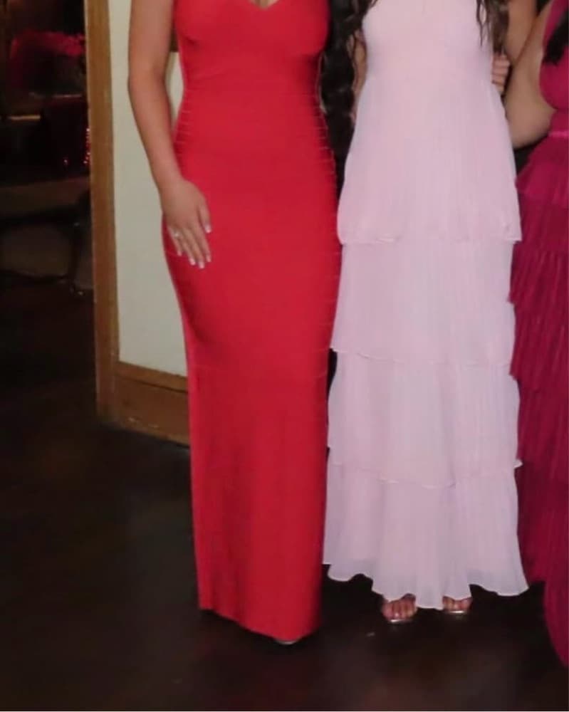 Herve Leger Red Bandage Maxi Dress  - Image 5