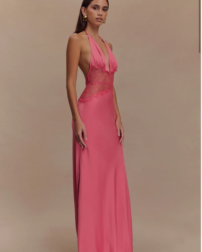 Meshki Stunning Coral Halter Gown - Image 4