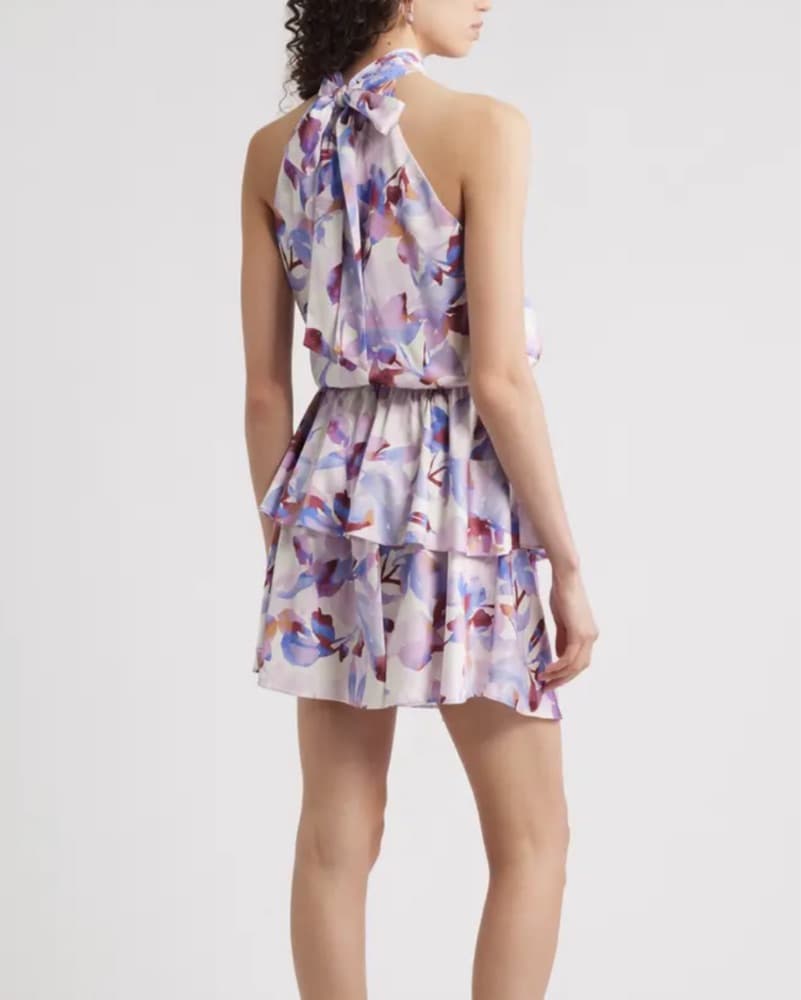 Floral Halter Tiered Mini Dress - Image 2