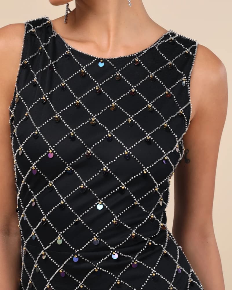 Lulus Black Beaded Sleeveless Dress - Image 2