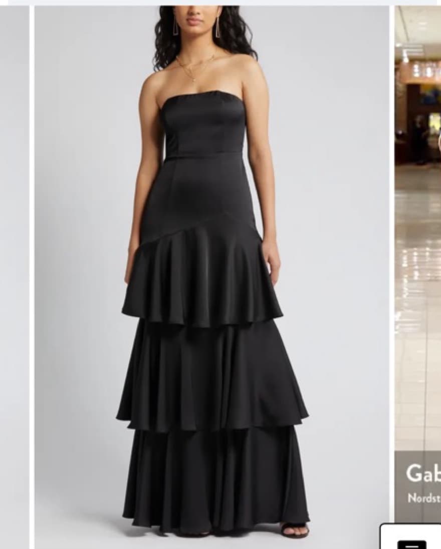 Black Satin Tiered Formal Gown - Image 1